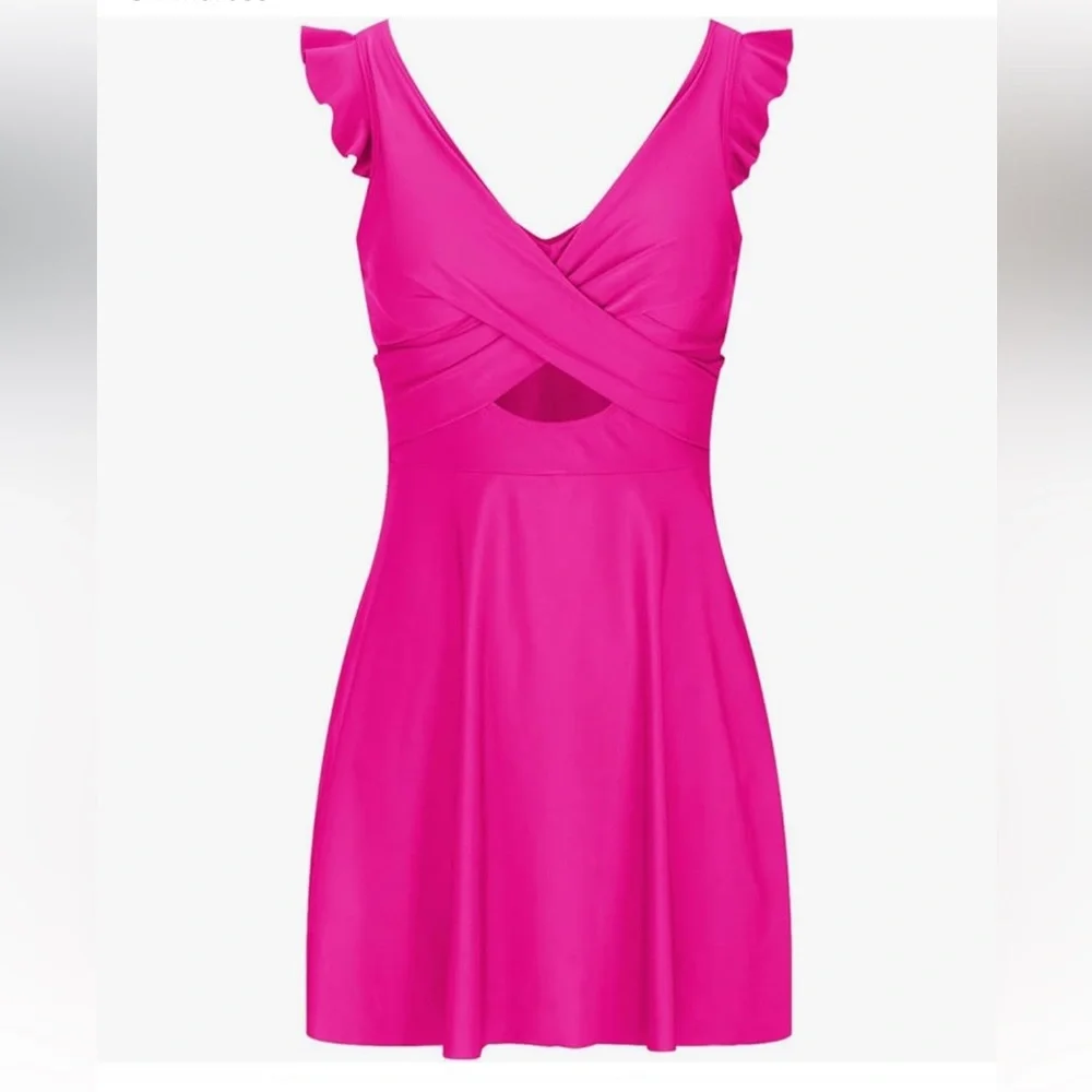 Womens V Neck One Piece Swimsuit Tummy Control Wrap Push Up Swimdress - Picture 2 of 9